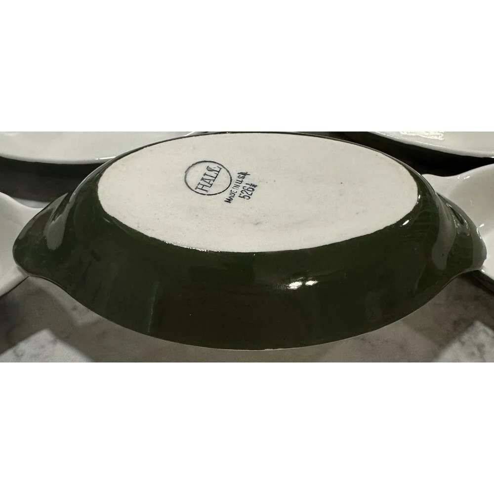 Vintage Hall 526 1/2 Made In USA Set Of 5 Au Gratin Dishes Green Bakeware